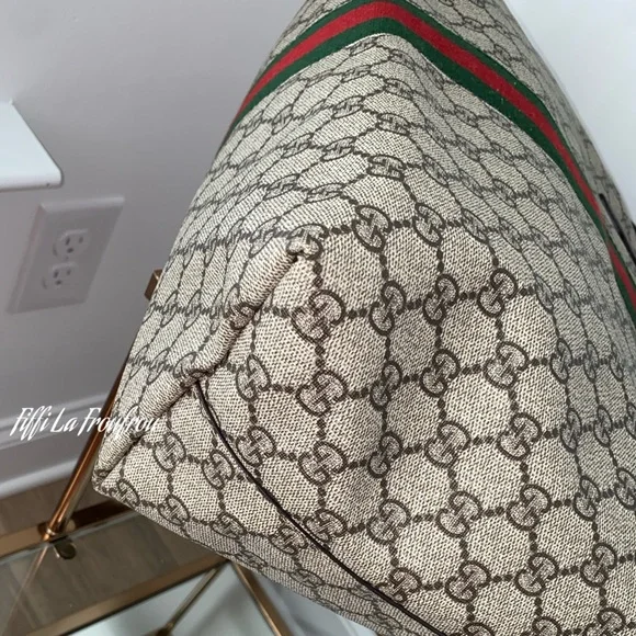 Gucci Beige Monogram Tote with Green and Red Web Stripe and Brown Trim - Picture 9 of 16